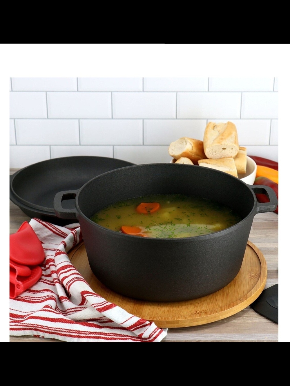 Black Cast Iron Dutch Oven - Versatile Stockpot for Stovetop & Oven